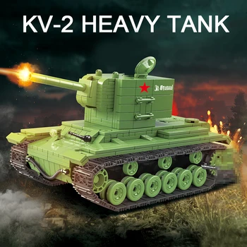 818pcs военни KV-2 тежък танк комплект войник оръжие строителни блокове WW2 съветски танк тухли армия деца детски играчки подаръци за момчета