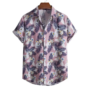 Мода Лятна хавайска риза за мъже Дървесни листа 3D печат ризи тропически растения графика ревера къс ръкав бутон блуза