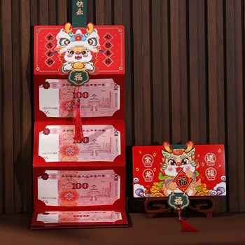 Творчески сгъваеми червени пликове със слотове за 6/10 карти 2024 Китайски дракон година червен джоб плик пролетен фестивал късмет чанта чанти
