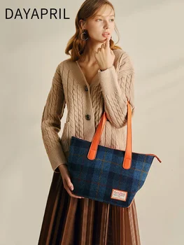 Дамска чанта дизайнер луксозна чанта за рамо квадратни чанти туид мода есен и зима нова голяма капацитет голяма пазарска чанта кофа