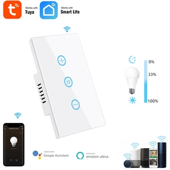 Tuya WiFi интелигентен затъмняващ превключвател САЩ стена докосване стъклен панел превключвател време функция Smart Home дистанционно управление за дома Alexa