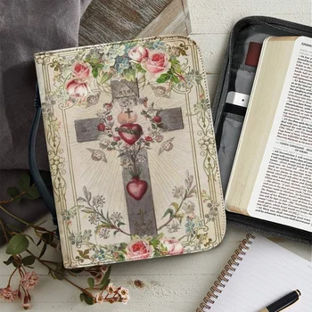 Персонализирайте дизайна си Кръст цветен дизайн Библейска чанта за съхранение Жени Църква Практическа библейска чанта Кожена учебна книга Свещени кутии за съхранение