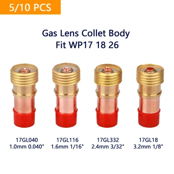 10Pcs TIG Stubby Gas Lens Collet Body 17GL040 17GL116 17GL332 17GL18 1.0mm 1.6mm 2.4mm 3.2mm За TIG WP17 / 18/26 заваръчна горелка