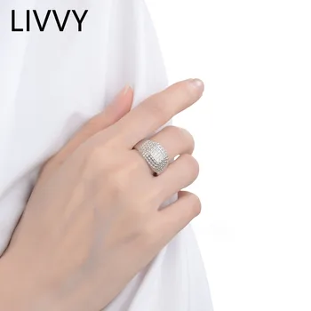 LIVVY Сребърен цвят Нов дизайн Неправилен циркон широк пръстен за жени мъже годишнина парти показалец пръстен бижута подаръци
