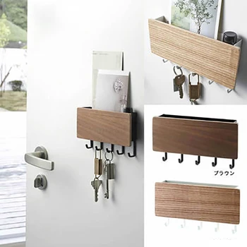 Нов стенен тип дървен декоративен стенен рафт Sundries кутия за съхранение закачалка организатор ключ багажник дърво стена рафт