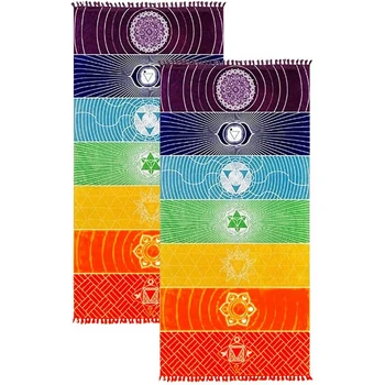 2Pcs гоблен медитация йога килим кърпи Мексико пискюл раирана подложка (59X30in)