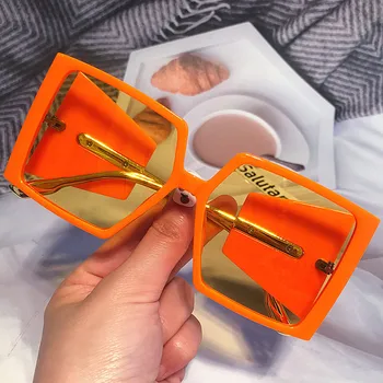 Уникален цвят на бонбони извънгабаритни квадратни оранжеви зелени слънчеви очила за жени мода широк крак градиент слънчеви очила женски сплав нюанси