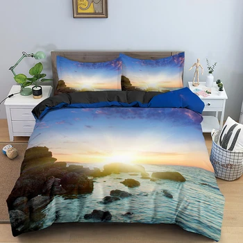 Маслена живопис пейзаж Duvet покритие с цип King Queen единичен размер легла комплект меки спално бельо домашен текстил