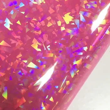Счупени стъклени модели Холографска изкуствена кожа Прозрачен PVC винил Цветен мек пластмасов филм Плат за DIY художествен материал