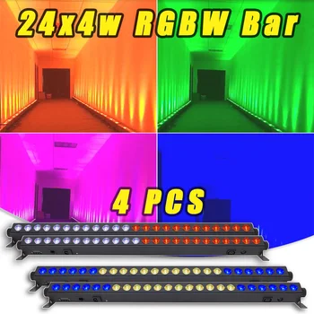 4PCS LED бар светлина 24x4w RGBW 4in1 DMX512 конни надбягвания стена измиване строб ефект етап осветление Dj дискотека Безплатна доставка