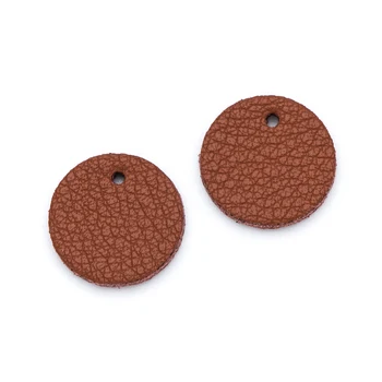10pcs кръгли талисмани от естествена кожа 15mm, геометрични висулки с плосък монетен диск, DIY компоненти за обеци, кафяв (FB-062-4)