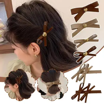 Fashion Woman Bow Hair Clip Coffee Color Series Hairpins Headwear Girls Hair Autumn Winter Barrette Hairgrip Accessories X8D4