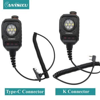 ANYSECU Рамо микрофон тип-C конектор със строб светлина за SenHaix GT-12 ANYSECU W8Pro G6 мобилен телефон или TYT MD-UV380
