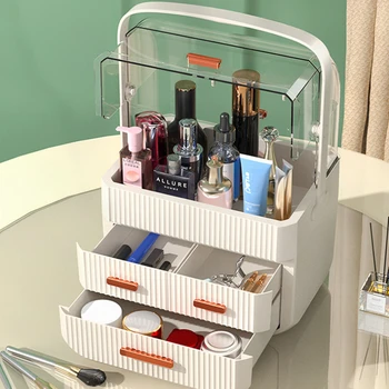1pcs грим организатор голям капацитет водоустойчив прахоустойчив баня козметична кутия за съхранение настолен красота съхранение чекмедже контейнери