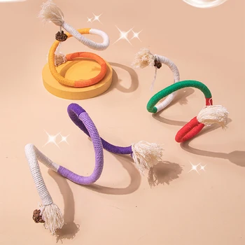 Cat String Toy Interactive Cat Scratcher Cotton Rope Toy Bite-resistant Chewing Teething Cat Toy Pet Teaser Wand String Rope