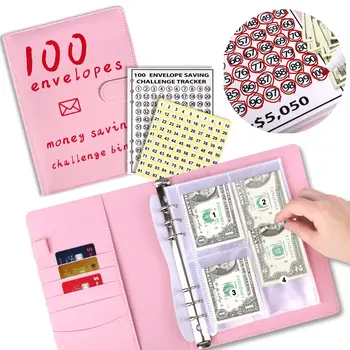 100 плика Обвързващ комплект за предизвикателство за спестяване на пари Fun Budget Binder Организатор на книги с парични пликове за 100-дневно пълнене на пари в брой