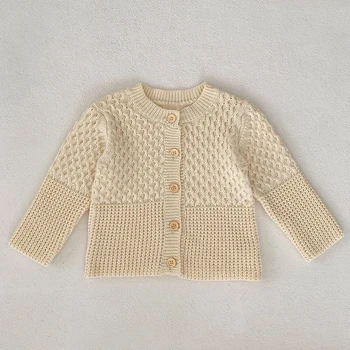 Бебе бебе момиче плетене жилетка плътен цвят дълъг ръкав жилетка палто малко дете бебе момичета пуловер палто есен пролет облекло