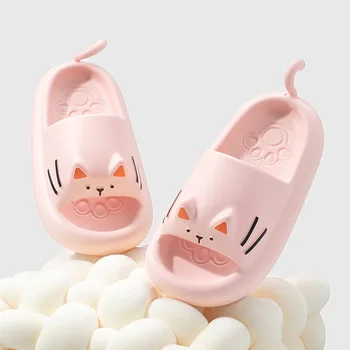 Сладък карикатура котка стайлинг дизайн жени чехли 2023 лято нови слайдове мека платформа неплъзгащи сандали случайни двойка мъжки обувки