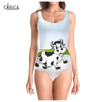 CLOOCL 2021 Мода карикатура крава 3D печат момичета едно парче летен бански бански костюм плаж без ръкави тънък секси бански