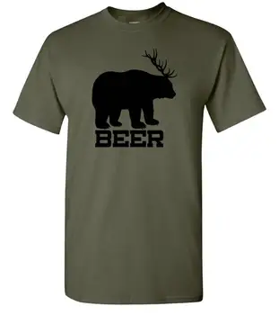 Смешна бира мечка елен пиене животински каламбур рога тениска