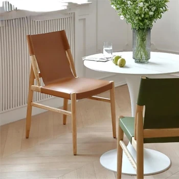 Домакински седло кожа трапезен стол Nordic пепел светлина луксозен обратно стол модерна светлина луксозен отдих твърда кожа стол