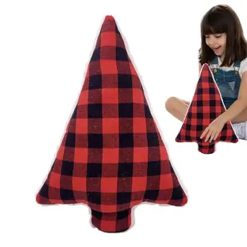 3D червена карирана пълнена коледна плюшена възглавница пухкава мека възглавница плюшена кукла играчка декоративна възглавница за легло червена възглавница за възглавници