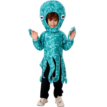 Детски син костюм на октопод Сини морски животински костюми Октопод синя туника за деца Хелоуин костюм