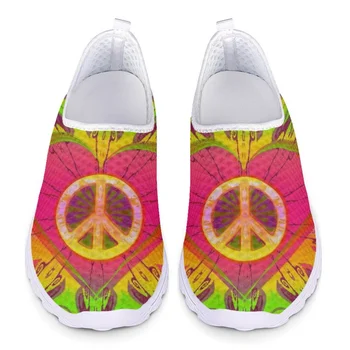 Плоски обувки женски мир и любов печат леки мрежести маратонки жени дишащи мокасини за тийнейджърки пролетни обувки за