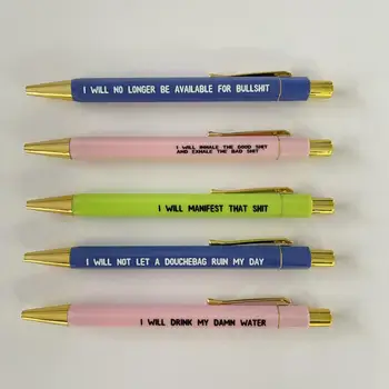 Преносима химикалка 5бр смешни думи химикалка комплект с фина точка удобен захват гладко писане училище канцеларски материали