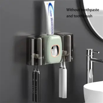 Стенен монтаж Автоматичен дозатор за паста за зъби Аксесоари за баня Комплект Паста за зъби Дозатор за изстискване Инструмент за държач за четка за зъби за баня