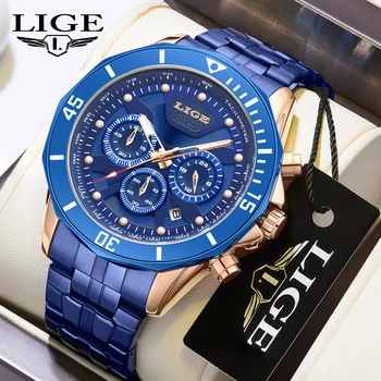 LIGE мода луксозен кварцов мъжки часовник от неръждаема стомана лента бизнес часовници за мъже случайни водоустойчиви светещи мъжки ръчни часовници