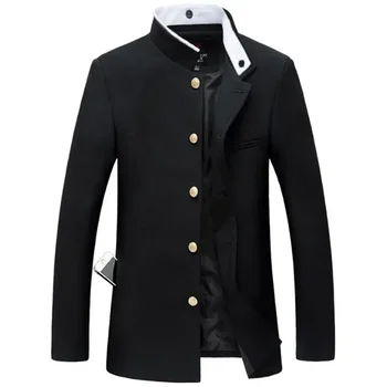 Униформа училище единично палто блейзър яке туника мъже черен тънък гърди нов2022 колеж японски