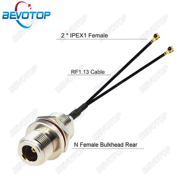 BEVOTOP сплитер кабел N женски преграда задна до 2 IPEX1 женски жак RF1.13 пигтейл RF коаксиален WIFI антена разширение джъмпер