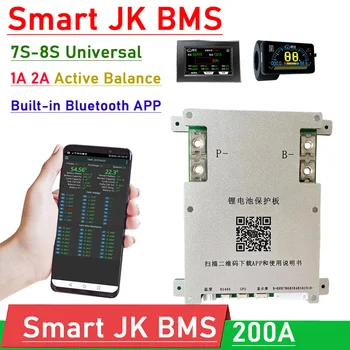 JK Bluetooth Smart BMS 7S 8S 200A 1A 2A Active Balance литиева батерия Защитно платка 24V Lifepo4 литиево-йонни батерии монитор