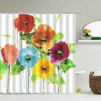 Цветно цвете 3d душ завеси баня завеса с куки водоустойчива декорация 180x240cm полиестерна кърпа баня екран