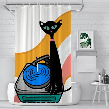 Караоке петдесетте средата на века ретро душ завеси атомна котка стар стил водоустойчив баня декор с куки Home аксесоари