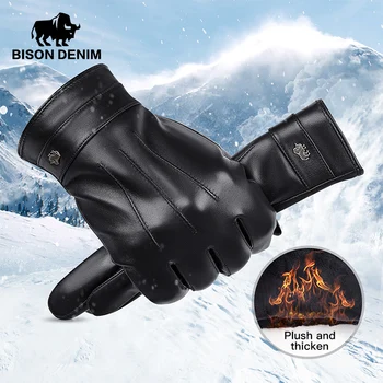 Мъжки овча кожа ръкавици зимни термични топли сензорен екран ръкавици пълен пръст кашмир облицовани ръкавици езда шофиране ветроупорни ръкавици