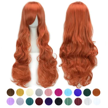 30 цвята 32inch синтетична коса дълга вълнообразна дамска перука черна розова червена перука парти прически оранжева косплей перука Perruque