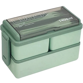 Двуслойна пластмасова кутия за обяд за възрастни, деца за изтичане на храна Prep Portion Control Boxes Style For Compartment Slim Container