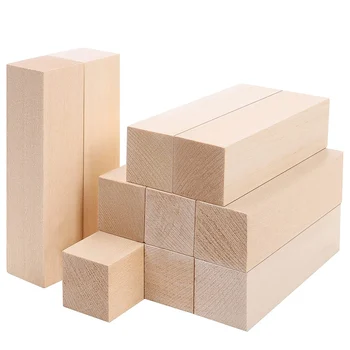 Големи дърворезбарски дървени блокове (10 пакета) 4 x 1 x 1 инча Незавършен комплект за занаятчийски проект Basswood DIY хоби комплект за начинаещи