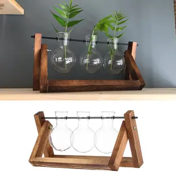 Начало декор плантатор терариум настолна бонсай дървена рамка хидропонно растение вази стъкло ваза саксия