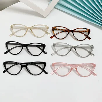 Нова мода унисекс котка око обикновени очила за жени триъгълник PC рамка очила очила женски декоративни очила