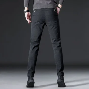 2023 Есен Зима Плътен цвят Работа Стреч панталони Мъже Бизнес мода Тънка дебела мода Ежедневни панталони Мъжка марка ПанталониH28