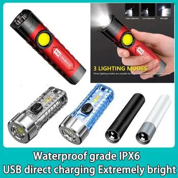 Преносим LED фенерче мини COB работна светлина USB акумулаторна 18650 къмпинг факел с клип 3 режима мощен риболовен фенер