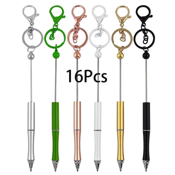 16Pcs DIY въртяща се средна маслена химикалка преносим ключодържател Beaded химикалка ръчно декорирана химикалка