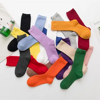2021 Нови дамски чорапи Твърди чорапи Дамски чорапи Хараджуку Цветни чорапи Сладка мода Лилаво Розово Жълто Бяло Черен цвят Чорапи
