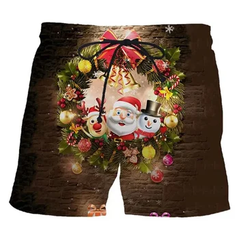 2024 Коледни плажни шорти Harajuku 3D аниме отпечатани Дядо Коледа деца смешно къси панталони празник случайни унисекс бански костюми