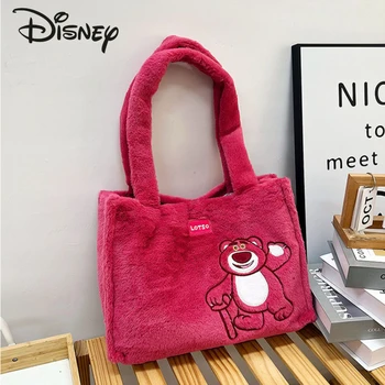Disney Strawberry Bear Нова дамска чанта Модерна висококачествена плюшена чанта Карикатура Универсална чанта за пазаруване с голям капацитет