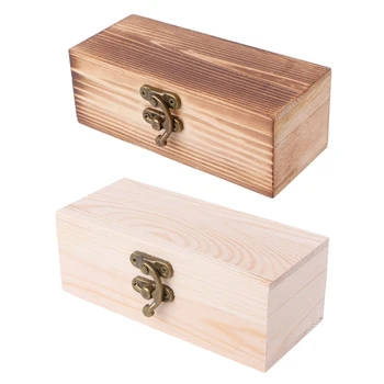 правоъгълник дървена шарнирна кутия бижута съхранение за случай Crfats Sundries организатор