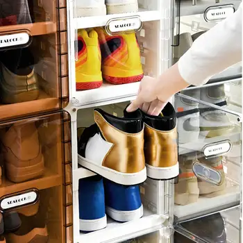 Модерен контейнер за обувки Прозрачна врата Лесна инсталация Кутия за обувки Удобна кутия за съхранение на стоящи обувки
